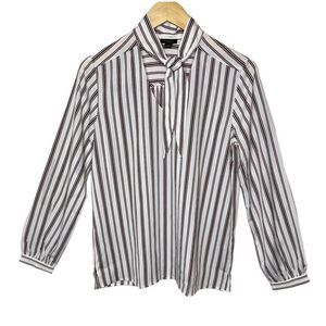 Ann Taylor Women's Stripped Neck Tie Blouse, Color White/Wine, US Size XS